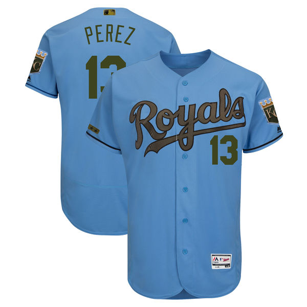 Men's Kansas City Royals #13 Salvador Perez Blue 2018 Memorial Day Flexbase Stitched MLB Jersey